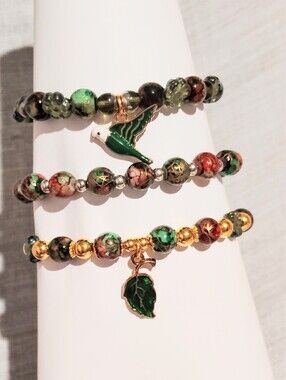 Handmade Glass Bracelet One Of A Kind. Green Parakeet Bracelet Lots Of 3 Size 7'
